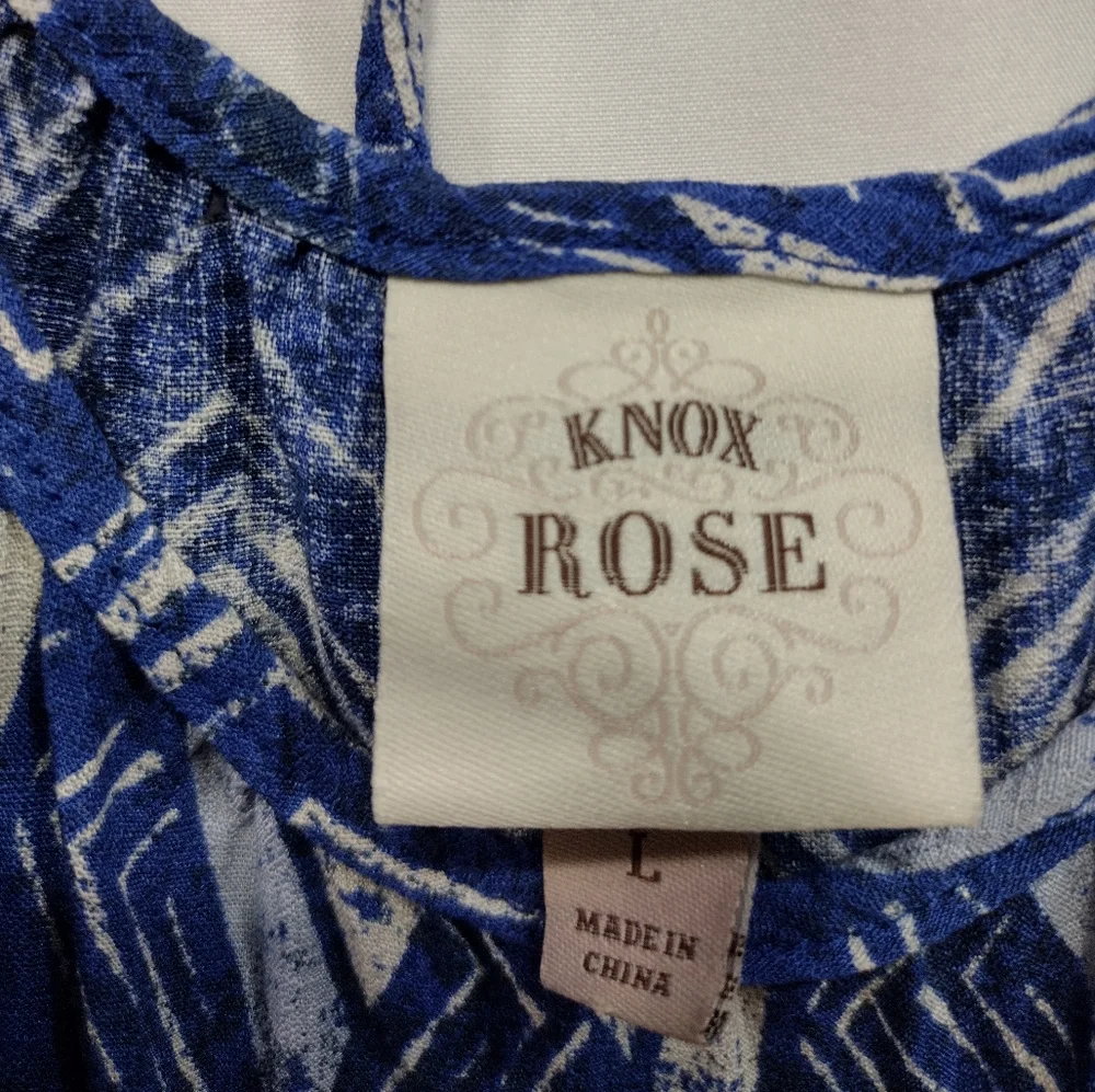Knox Rose Puff Short Sleeve Tiered Dress Blue Paisley Beach Prairie Size L - Picture 9 of 10